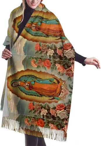 Vista 2 de Our Lady Of Guadalupe Virgin Mary Soft Cashmere - Bufandas ligeras para mujer, chales grandes y envolturas, Negro
