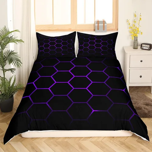 Vista 28 de Funda de edredón de panal para niños, hombres y niñas, juego de ropa de cama moderno con temática geométrica hexagonal, diseño de cuadrícula