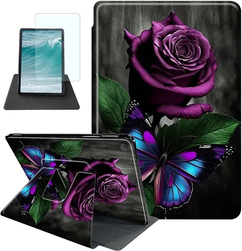 Vista 8 de Rossy Funda para tablet Kindle Fire HD 8 y Fire HD 8 Plus (12ª/10ª generación 2022/2020) + protector de pantalla giratorio de 360 grados, funda