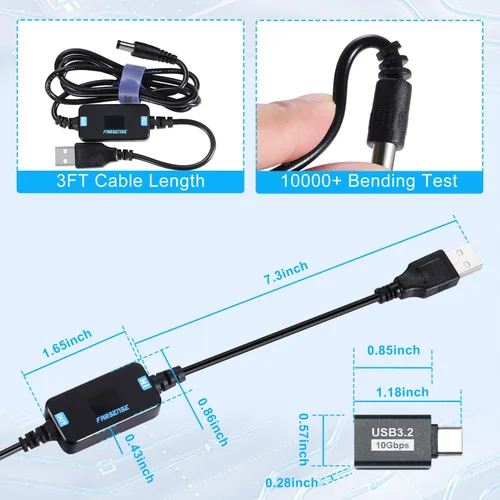 Vista 5 de FARSENSE Cable de alimentación USB CC de 5 V a 12 V (3 pies), adaptador USB C a CC de 12 V con conector de CC de 0.217 x 0.098 in