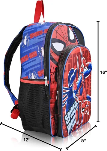 Vista 4 de Marvel Mochila para niños de los Vengadores Mochilas para niños de primaria y jardín de infantes para la escuela, Colgar de tela Spidey frontal
