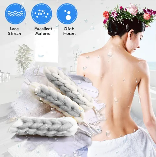 Vista 4 de AARAINBOW Paquete de 2 esponjas de espalda elásticas largas mejoradas con asas de cuerda, esponja de malla para baño, ducha, esponja exfoliante