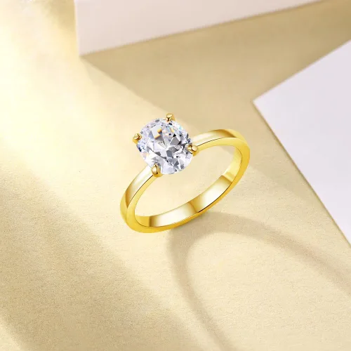 Vista 2 de AONED 3CT 2CT 18K Gold Plated Solitaire Engagement Rings for Women Oval Cut Cubic Zirconia Wedding Promise Rings for Her Jewelry Gifts Size 4-11