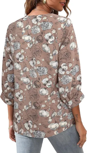 Vista 3 de Unixseque Blusas de trabajo sueltas de gasa con cuello en V y manga 34 para mujer