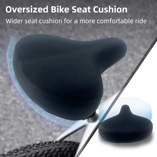 Vista 3 de Asiento de bicicleta de gran tamaño - Sillín de bicicleta ancho y cómodo con espuma viscoelástica, impermeable, negro