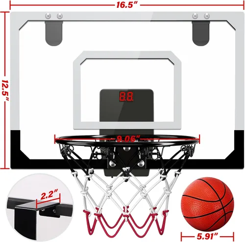 Vista 2 de Mini Aro de Baloncesto Sobre la Puerta - Juego de Aro de Baloncesto Montado en la Pared con Accesorios Completos - Juguetes de Baloncesto Regalos