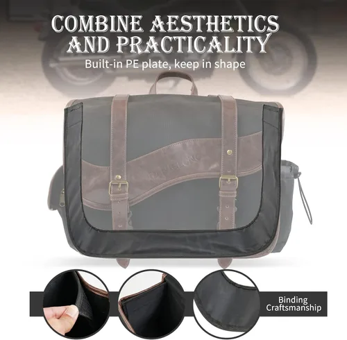Vista 4 de NICECNC Bolsas de sillín para motocicleta, alforjas vintage de lona encerada en aceite, bolsas laterales de gran capacidad compatibles con Harley