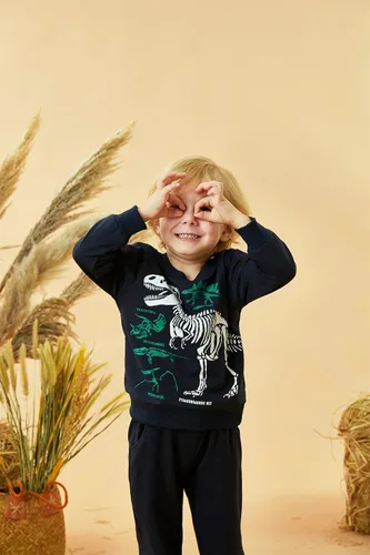 Vista 3 de HIHA Conjunto de sudadera de dinosaurio para niño pequeño, sudadera de manga larga, pantalones, ropa de primavera