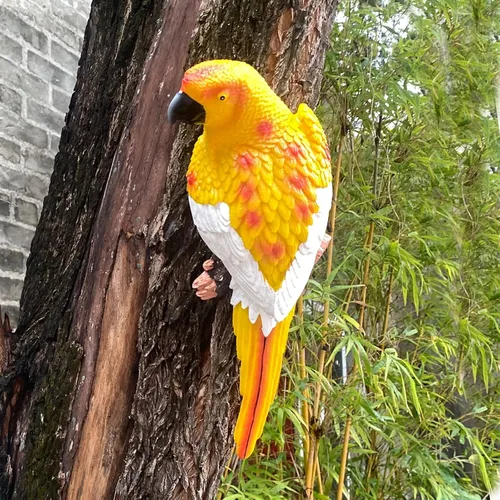 Vista 5 de Loros abrazadores de árboles, escultura de guacamayo de jardín, hermosa decoración artística colgante de árbol mirador de pájaro adorno para patio