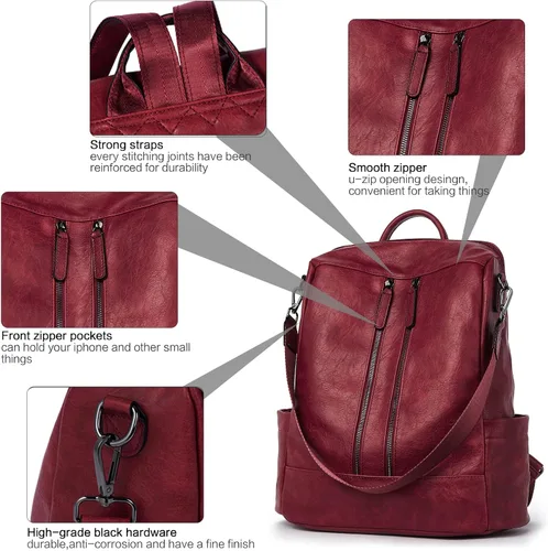 Vista 2 de BROMEN Women Backpack Purse Leather Anti-theft Travel Backpack Fashion Shoulder Handbag