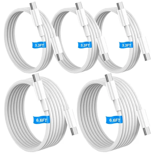 Vista 9 de Cable USB C a USB C de 60 W, paquete de 5 unidades a granel [5 x 3.3 pies] de carga rápida, cable tipo C compatible con teléfono 15/16 Pro/Max