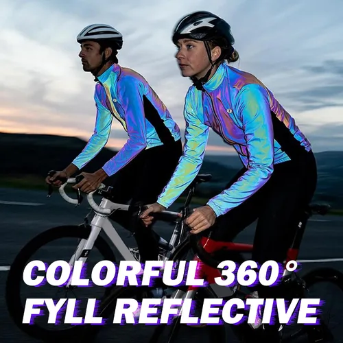 Vista 5 de Darevie Chaqueta de ciclismo para hombre, impermeable, térmica, cortavientos de alta reflección, arco iris, para correr