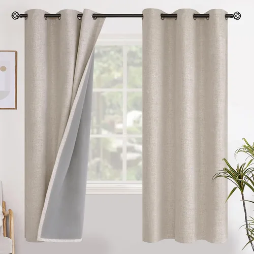 Vista 19 de YoungsTex - Cortinas opacas de lino para dormitorio, oscurecimiento de la habitación, cortinas con textura de lino, paneles con aislamiento térmico