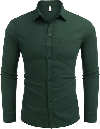 Vista 3 de COOFANDY Camisas de franela a cuadros de manga larga con botones para hombre