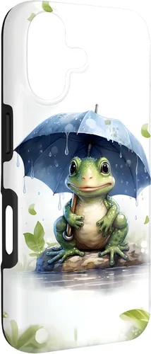 Vista 3 de Cute Green Frog with Umbrella in The Rain Case for iPhone 17