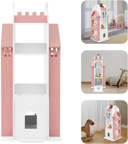 Vista 4 de Estantería giratoria para niños, estante giratorio de 360 grados para almacenar libros, libros de fotos, decoraciones, juguetes, obras de arte