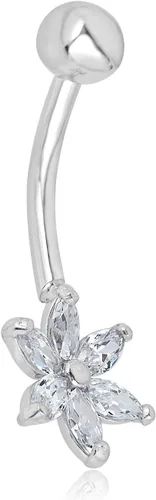 Vista 2 de AVORA Anillo de ombligo floral con circonita cúbica de oro de 10 quilates (calibre 14)