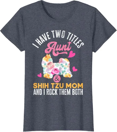 Vista 15 de I Have Two Titles Aunt and Shih Tzu Mom Camiseta divertida para perro, Negro