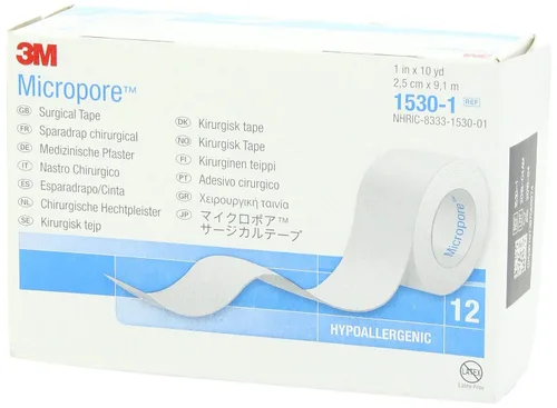 Vista 2 de Papel médico del microporo de la cinta 1 pulgada x 10 yardas no estéril, 120 por caja