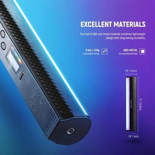 Vista 7 de NEEWER Varita de Luz RGB, Luz de Video de Fotografía Magnética de Mano, Barra de Luz de Tubo LED de Color Completo Atenuable 2500K~8500K CRI95+
