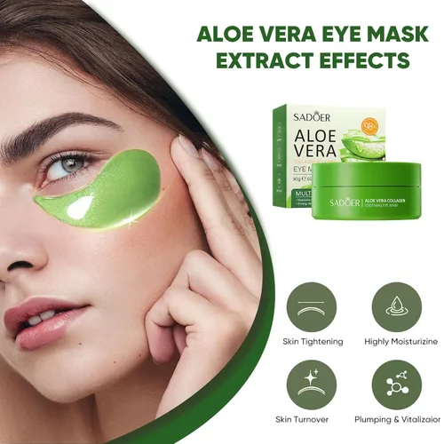 Vista 6 de Mascarilla de ojos de aloe vera (120 piezas) - Reduce la hinchazón y las ojeras, reafirma y mejora la piel debajo de los ojos Parche debajo