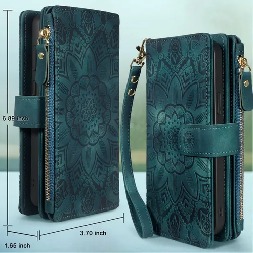 Vista 7 de Harryshell Funda de cuero desmontable con cremallera magnética con bolsillo para monedas para efectivo, 12 ranuras para tarjetas, correa de muñeca