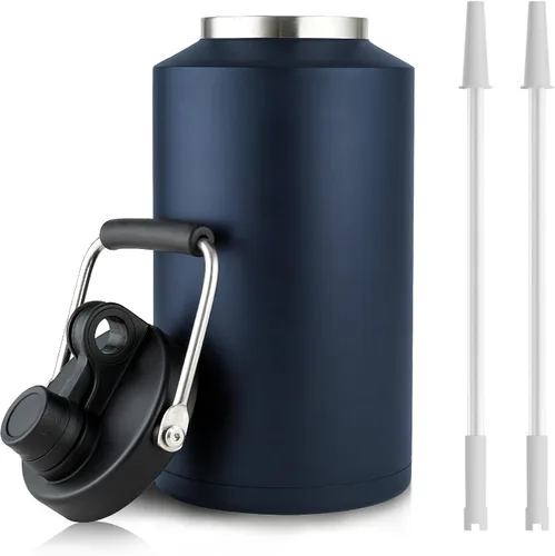 Vista 18 de Botella de agua de 1 galón aislada con popote, botella de agua de acero inoxidable de 128 onzas, boca ancha, doble vacío, apta para lavavajillas