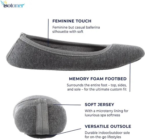 Vista 2 de isotoner - Pantuflas aterciopeladas estilo zapatillas de ballet con plantilla de memory foam, calzado cómodo para estar en casa