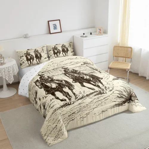 Vista 2 de Feelyou, juego de ropa de cama estilo vaquero tamaño individual para niños, juego de edredón occidental para niños y niñas, desierto del lejano