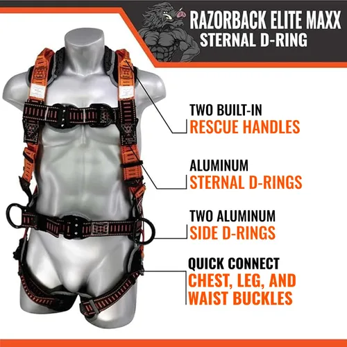 Vista 4 de Malta Dynamics Razorback Elite MAXX - Arnés de seguridad y kit de protección contra caídas con cinturón lumbar cosido y asas de rescate integradas