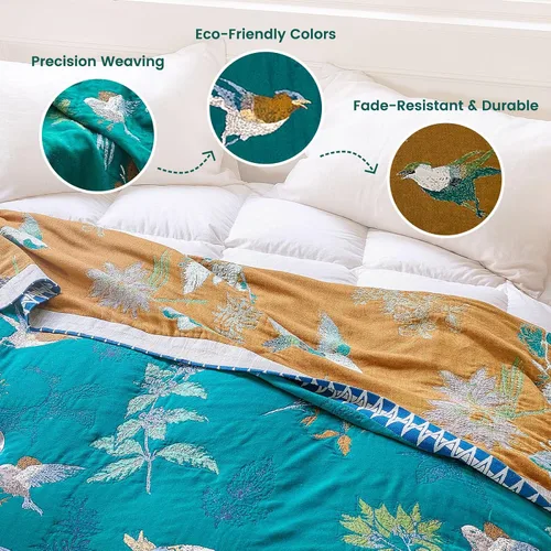 Vista 297 de MSGKV - Manta bohemia/primaveral de algodón para sofá y sala de estar, de gasa acogedora, de 50 x 60 pulgadas 50"x60" Cotton Throw, Woven Bird