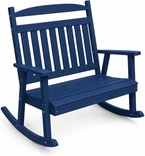 Vista 11 de Amish Made Antique Mahogany Double Rocking Chair Bench, HDPE Made in USA