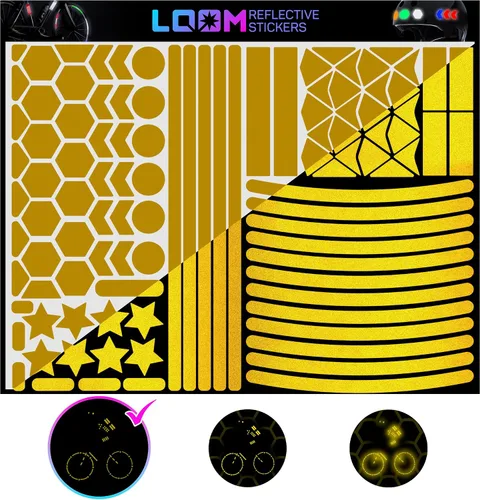 Vista 10 de LOOM Pegatinas reflectantes Mega Kit (101 piezas negras)• Adhesivos autoadhesivos impermeables de seguridad nocturna para cascos, monopatín