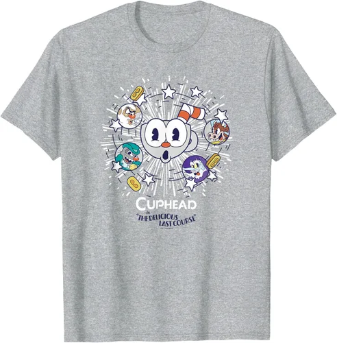 Vista 7 de Cuphead: Camiseta The Delicious Last Course Cuphead Character Group, Azul Azul Pastel