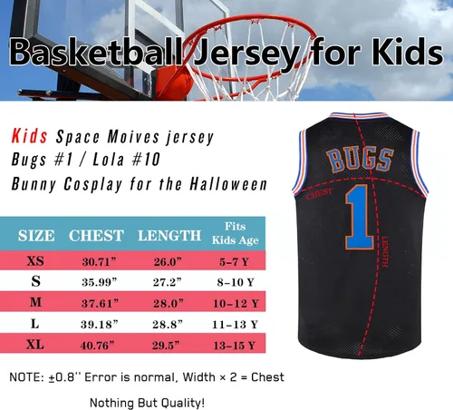 Vista 6 de Camiseta de baloncesto juvenil para niños bichos #1Lola #10, camiseta deportiva de película espacial, disfraz de Halloween, blanconegro, XS-XL