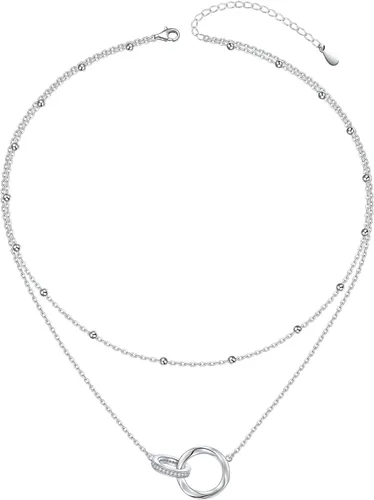 Vista 10 de Collares en Capas para Mujeres Plata de Ley S925 Gargantillas Collar para Mujeres Círculo/Corazón/Doble Círculo/Cruz/Estrella/Collar de Mal de Ojo