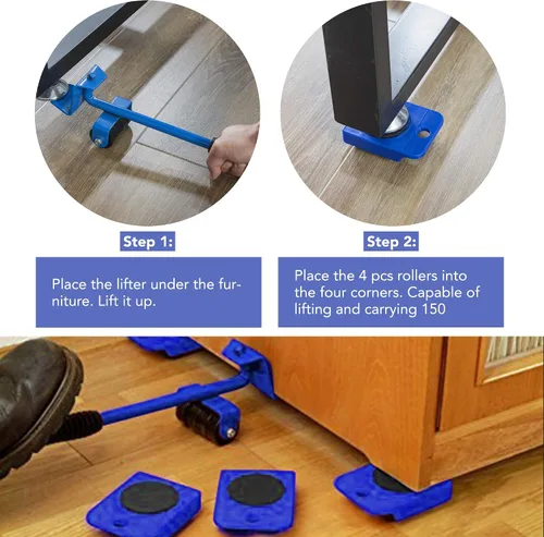 Vista 5 de Deslizadores de ruedas para muebles grandes fáciles de usar - Juego de herramientas de elevación y mudanza de electrodomésticos - Herramientas