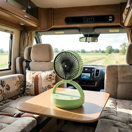 Vista 6 de OGZ Ventilador portátil inalámbrico para viajes con temporizador remoto, ventilador de escritorio pequeño de 7 pulgadas con luz nocturna LED