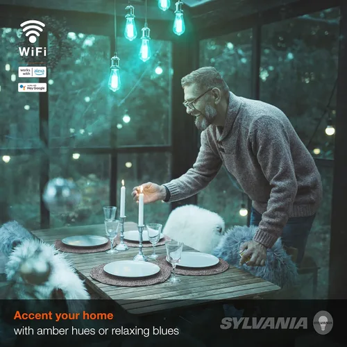 Vista 5 de Sylvania WiFi LED Smart ST19 RGBW - Bombilla de filamento de color y acabado ámbar, 7 W eficiente, para Alexa/Google Assistant, 2000 K, no requiere