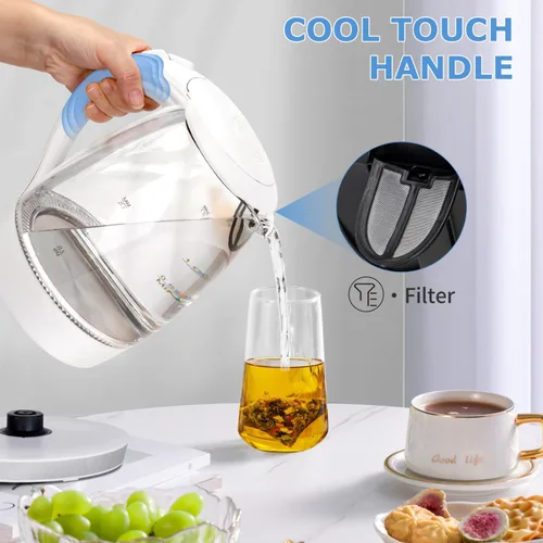 Vista 13 de Aigostar - Hervidor eléctrico de 1500 W, tetera de vidrio para té con calentamiento rápido, vidrio de borosilicato, apagado automático y protección
