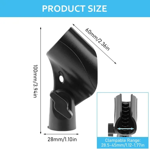 Vista 2 de Clip de micrófono de ángulo ajustable en forma de U Soporte de clip de micrófono con adaptador de tornillo Soporte universal para micrófono