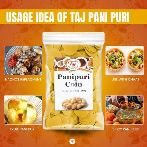 Vista 5 de Monedas TAJ Pani Puri Flat Puri Sin cocer Apto para microondas 7 oz (200 g)