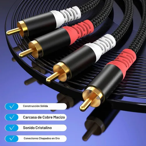 Vista 4 de HOSONGIN Cable de audio RCA de 3.3 pies, doble blindado, sin ruido, duradero, trenzado, macho a macho, cable de audio largo para cine en casa
