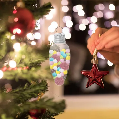 Vista 6 de Toddmomy 20 adornos de bombilla rellenables de Navidad, botellas de plástico transparente, contenedor de dulces para Navidad, manualidades