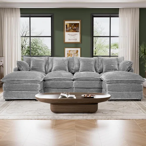 Vista 8 de Sofá de nube de 110 pulgadas en forma de U de gran tamaño gris claro para sala de estar, sofá modular modular con otomana y doble Coushion