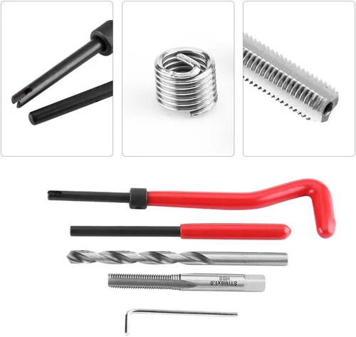 Vista 7 de Kits de reparación de rosca helicoidal de 25 piezas para reparación automática, insertos de rosca de acero inoxidable M6 x 0.039 x 0.315 in