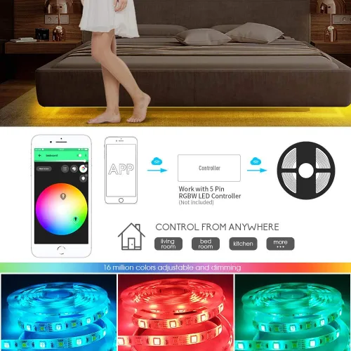 Vista 4 de GIDERWEL Tira de luz LED RGBW, 16.4 pies RGB + Blanco Frío SMD5050 Tiras LED flexibles de 12V 300LEDs, Tira de luz LED de cambio de color mixto