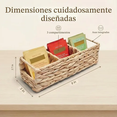 Vista 2 de Triluxe - Organizador de bolsas de té de mimbre, obra maestra