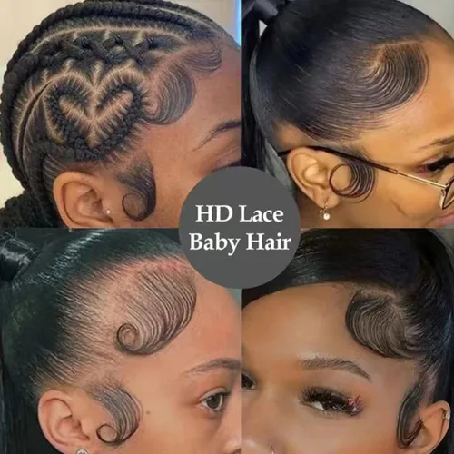 Vista 2 de 4 piezas de encaje suizo HD con borde de pelo de bebé, cabello virgen humano real, reutilizable, más natural para mujeres, línea de cabello