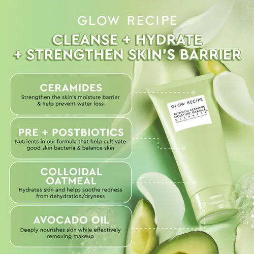 Vista 2 de Glow Recipe Limpiador facial con barrera de humedad y ceramida de aguacate, limpiador facial hidratante para piel seca, removedor de maquillaje